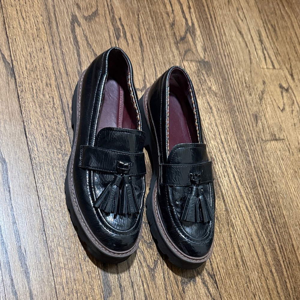 Franco Sarto Black Leather Tassel Loafers